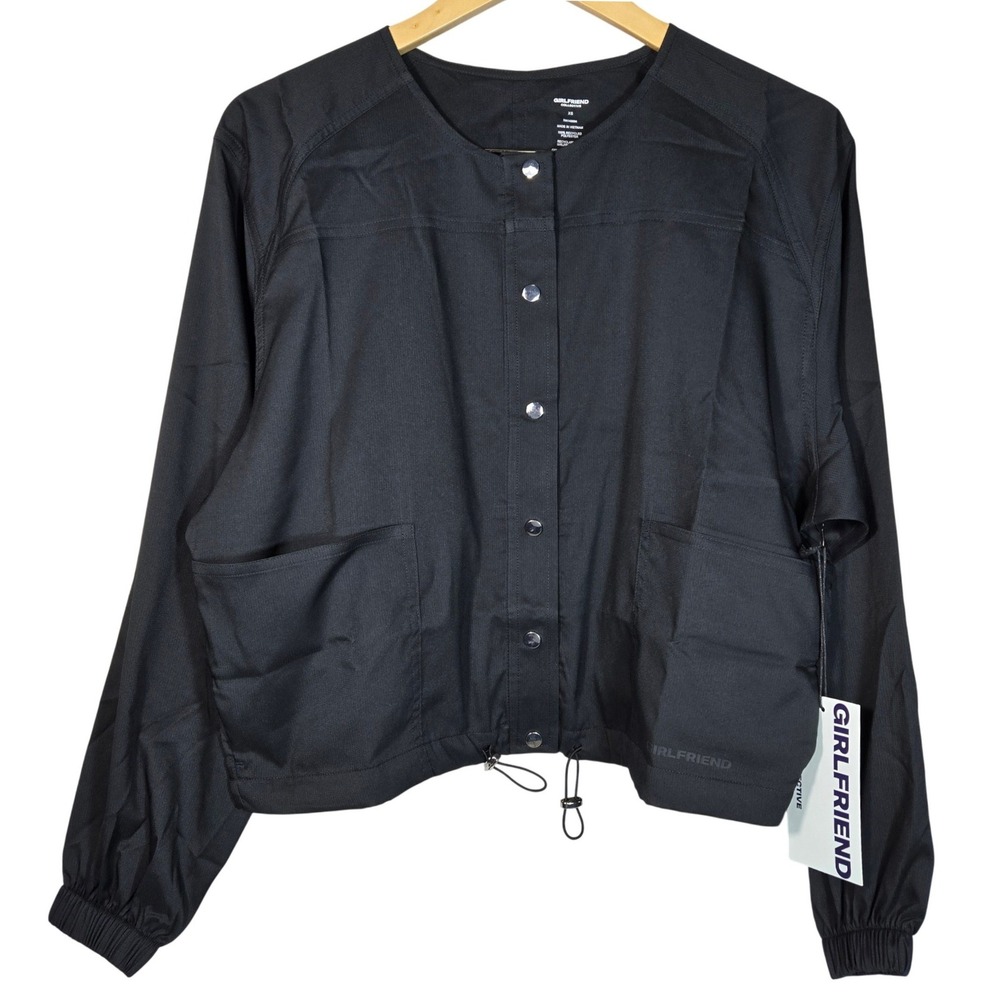 Girlfriend Collective Raquel Snap Front Cropped Jacket Black Utility XS NWT